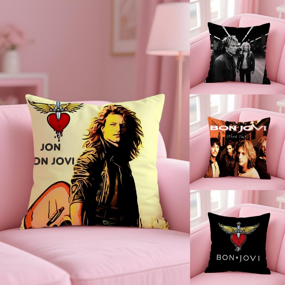 B-Bon J-Jovi Rock Cushion Cover Plush Fabric Soft Double-Sided Printed Sofa Warm Winter Home Gift Pillow Cover