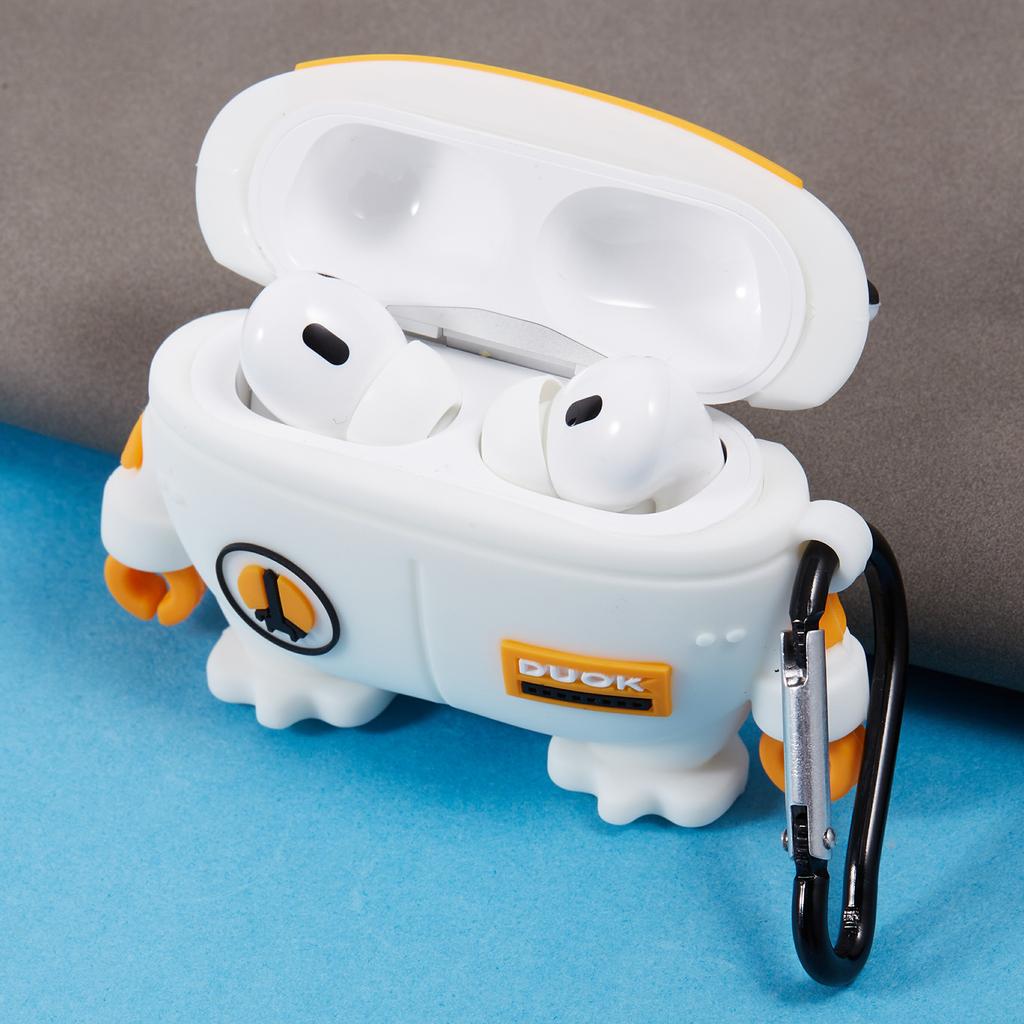 For Apple AirPods Pro Bluetooth-compatible Earphones Silicone Cover Space Duck Protective Case with Carabiner