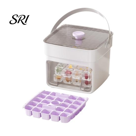 Forma de Gelo Anti-Rachadura Cubo com Liberação por Pressão com Recipiente de Armazenamento e Pá Grande Capacidade Molde de Botão para Congelador à Prova de Vazamento Empilhável Livre de BPA Fabricante Casa