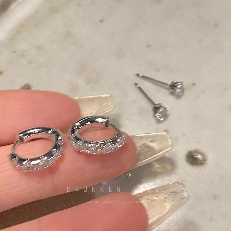 Exquisite Four-Piece Zircon Geometric Earrings Set: Shiny, Diamond-Studded, Versatile, and Elegant Earrings with Ear Buckles.