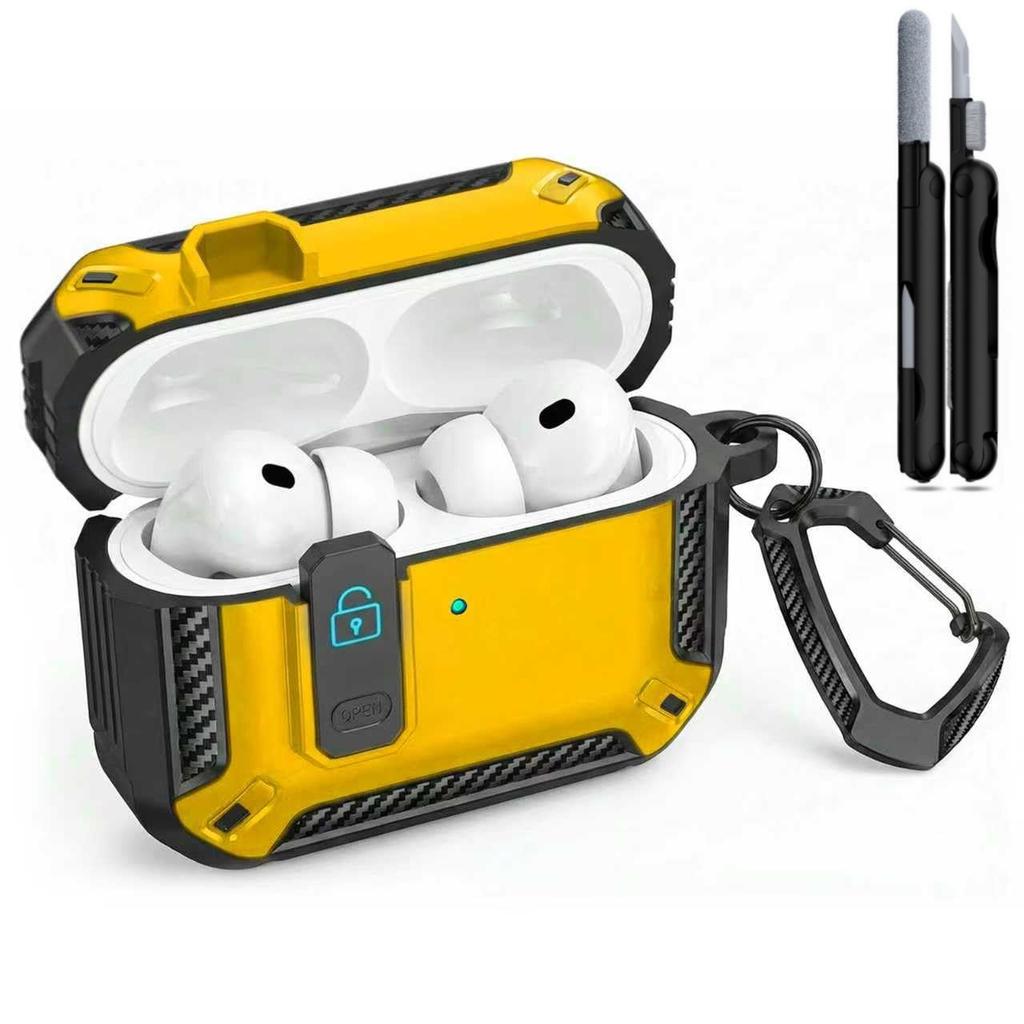 2026 for AirPods Pro 3 Case with Cleaning Kit Carbon Fiber Military Drop Proof Auto Pop up Case with Carabiner For AirPods Pro 3