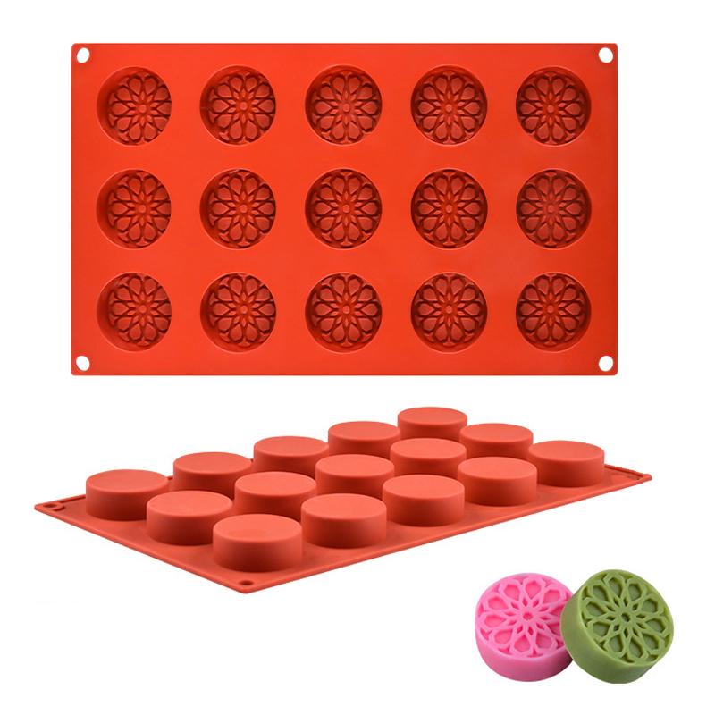 Circular or Square Top Patterned Decorative Chocolate Mold Red Brown Silicone Cake Molds DIY Soap Moulds Dessert Baking Tools