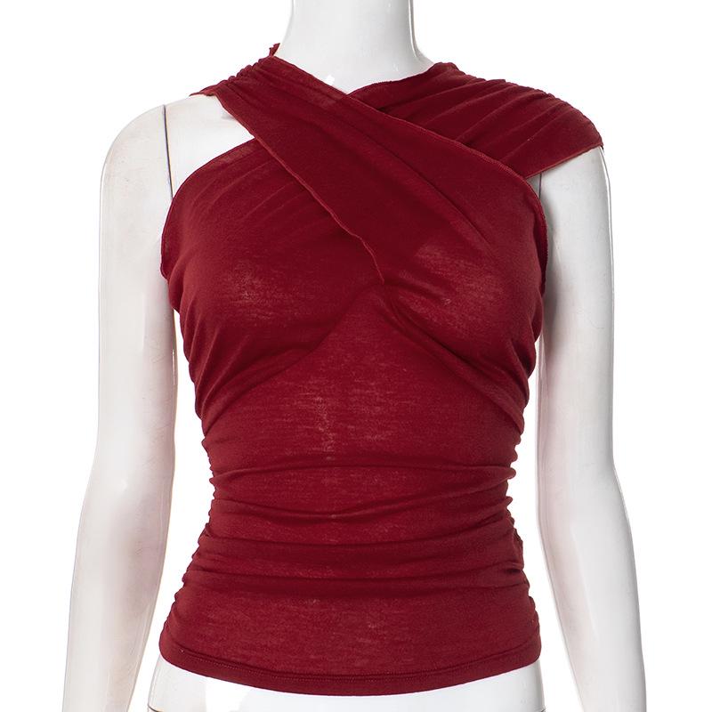 

Савасди ка Q24TP671 Женская майка без рукавов с перекрещенным дизайном, приталенная, сексуальная, короткая L