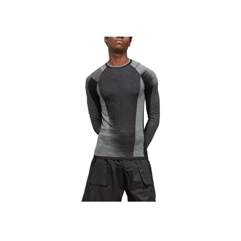 Y-3 Striped Slim Fit Long Sleeve T-Shirt Men Tops Black Gray HY5874