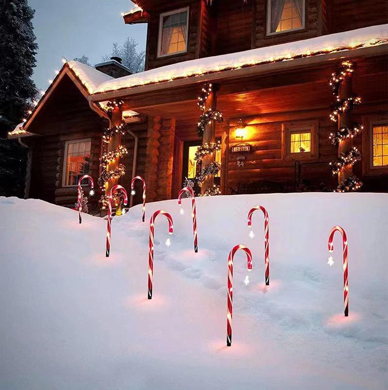 Waterproof Solar Candy Cane Pathway Lights – Festive Outdoor Decoration with Stars and Snowflakes