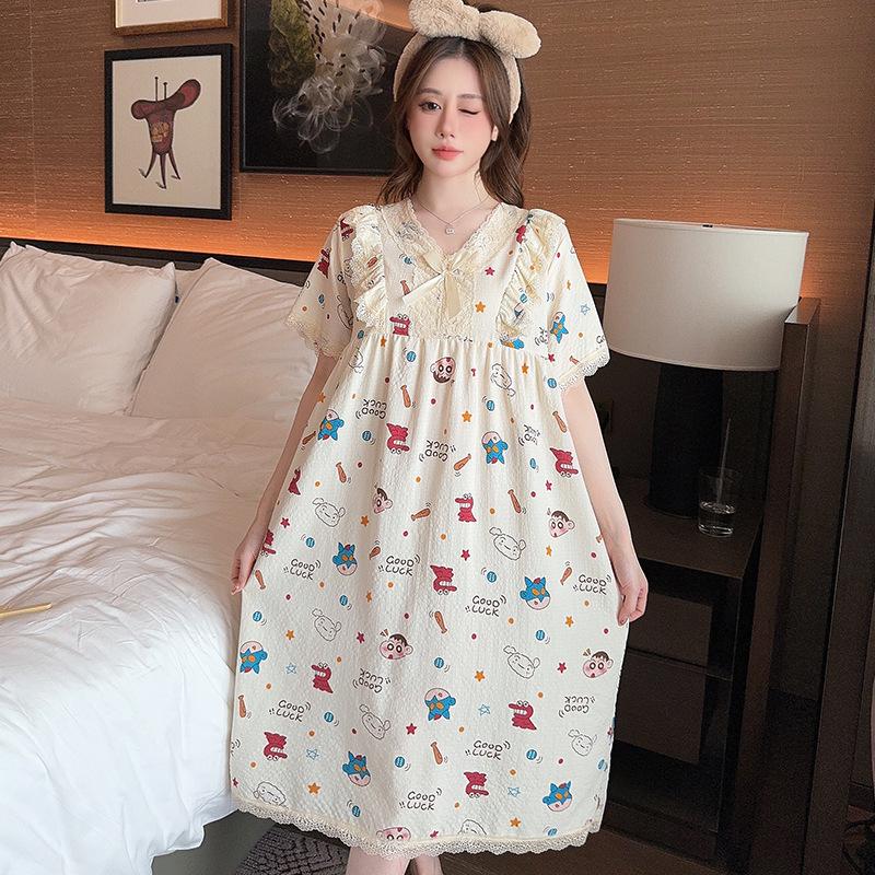 Lindo Camisón de Verano para Mujer Estilo Princesa de Dibujos Animados, Talla Grande, Manga Corta, Largo Medio