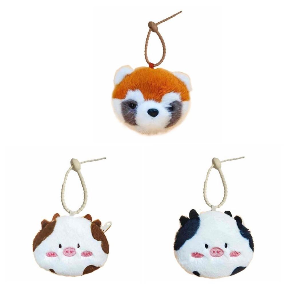 Raccoon Plush Coin Purse Cow Plush Wallet Pendant Headphone Bag Plush Earphone Bag  Change Storage
