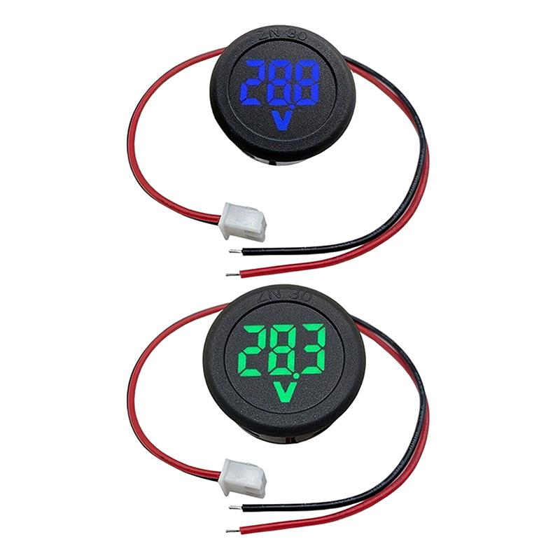 2 Pcs Dc 4-100V Car Voltage Gauge Led Digital Display Waterproof Voltmeter Round Panel Voltage Meter Volt Detector Tester