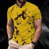 Women Short Sleeve Crew Neck T Shirt Bright Yellow Black Crack Fragment Texture Print Top