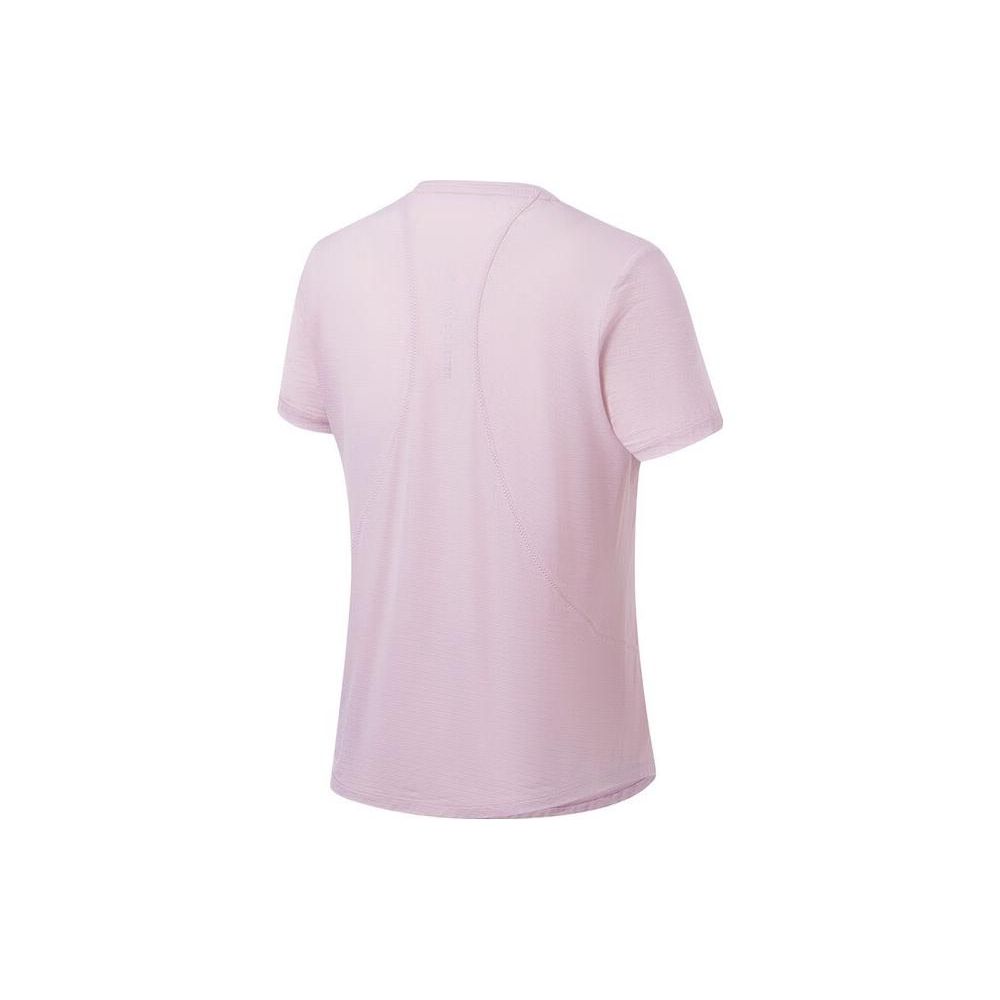 Li Ning Solid Color Letter Print Round Neck Pullover Short Sleeve T-Shirt Women Tops Pink ATST590-3