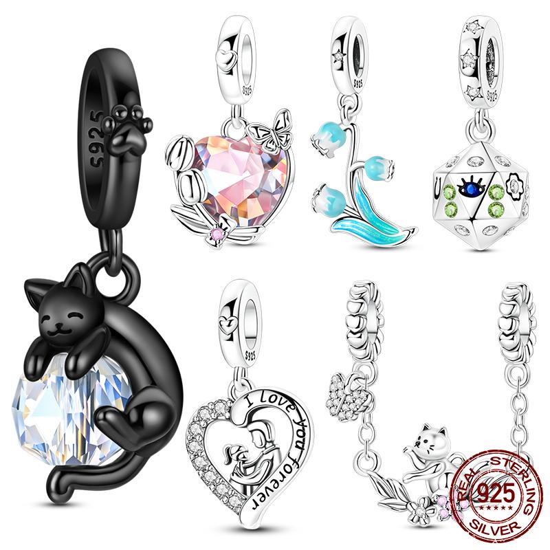 copper Charm Bead Charms Bead Charms Tulip Lucky Dice Black Cat Dangle Compatible With Authentic Bracelets Necklaces Do It Yourself Woman Jewellery