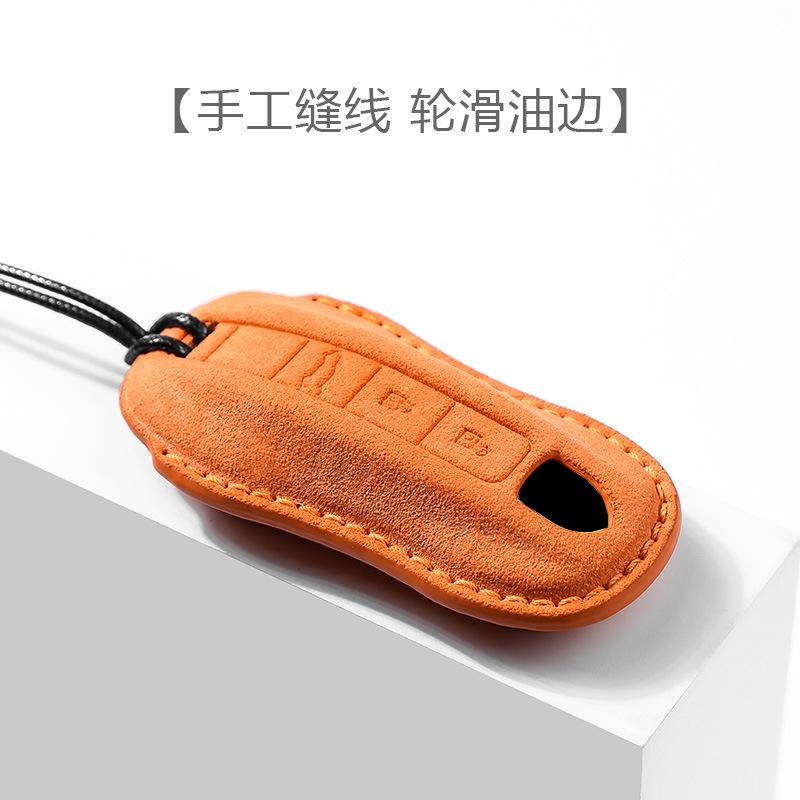 Suede Car Key Case Remote Cover Shell Holder Protector Fob For For Porsche Taycan Panamera Macan Cayenne Hybird 718 911 Boxster