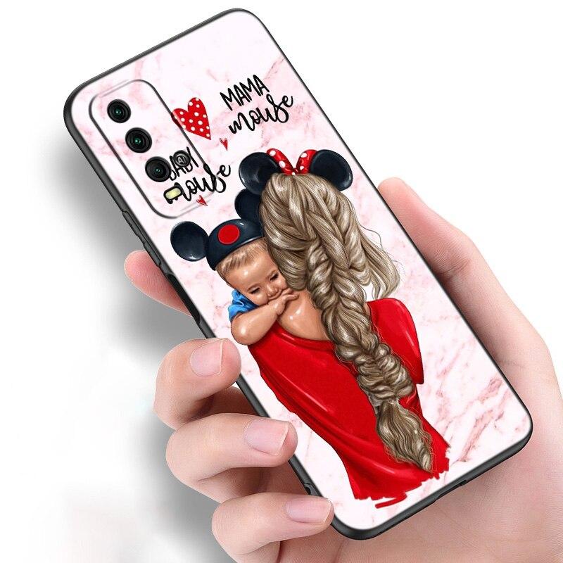 Miminko máma dívka chlapec mramorové silikonové pouzdro na telefon Xiaomi Redmi Note 11 10 9 8 Pro 11T 10T 10S 9S 8T 9 9A 9C 9T černý měkký kryt