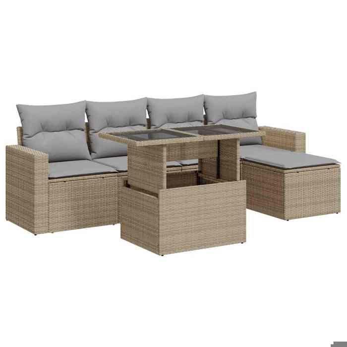 VidaXL Garden Lounge Set with Cushions 6 Pcs Beige Braided Resin 3326300