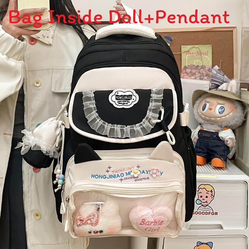 

Japanese Transparent Tote Bag For Middle School Girls With Breathable Nylon Material And Color Block Design Black