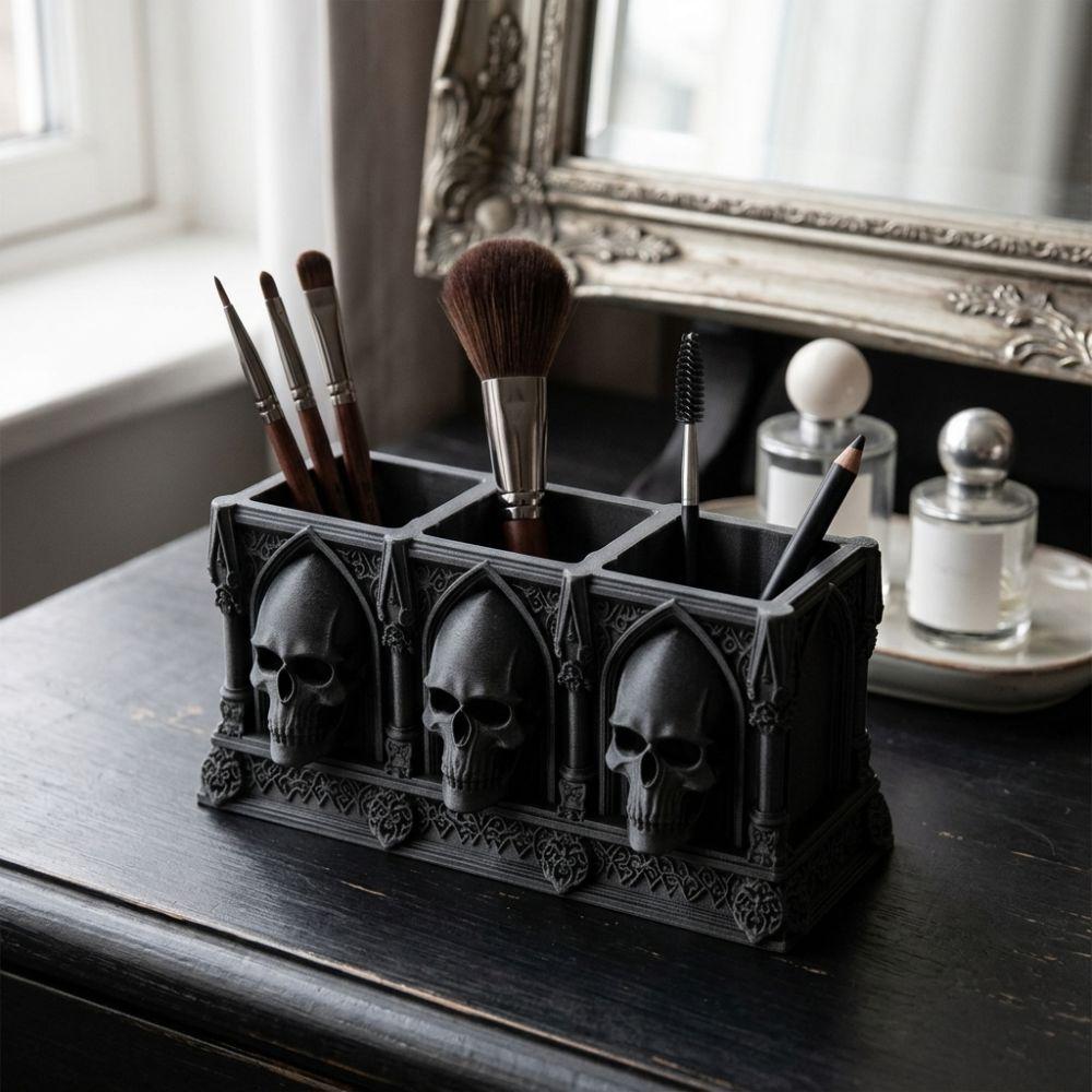 Spooky Skull Makeup Brush Box 3D Printed Small Skull Storage Rack Halloween Party
