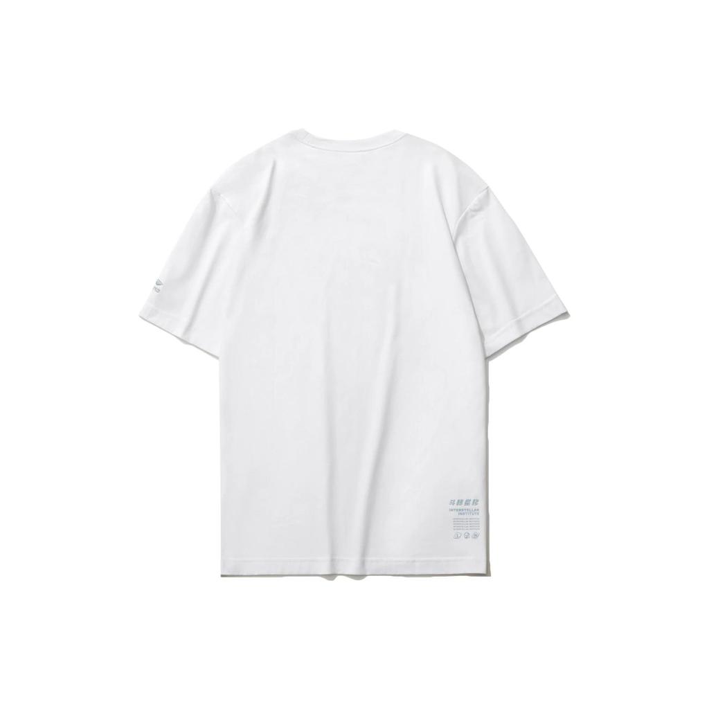 Li-Ning Logo Print Bequem Weich Lässig Locker Rundhals Pullover Kurzarm T-Shirt Herren Oberteile Weiß AHST735-2
