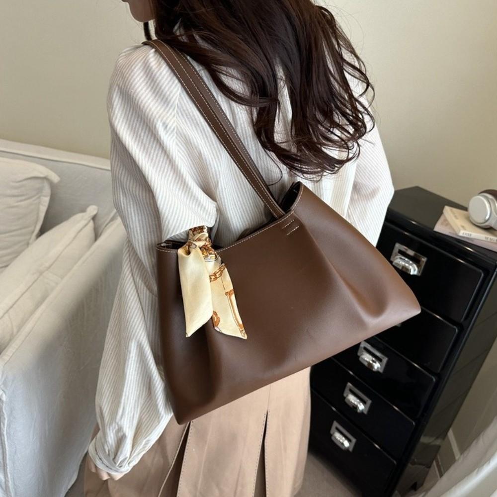 Ribbon Design Large Capacity Tote Bag Soft Underarm Bag Fashionable PU Shoulder Bag  Casual