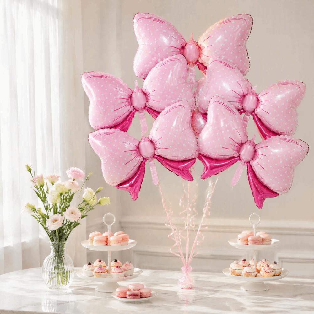 6Pcs Reusable Aluminum Foil Balloons Blue Pink Party Balloons Bow Balloons Birthday Party