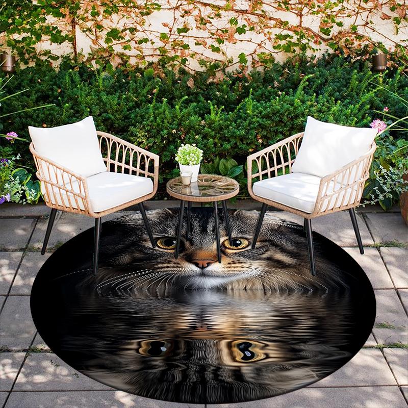 Black Maine Coon pattern round rug,Carpet Rug for Living Room Bedroom  Playroom ,Non-slip Floor Mat,Holiday Gifts and Birthday Gifts.