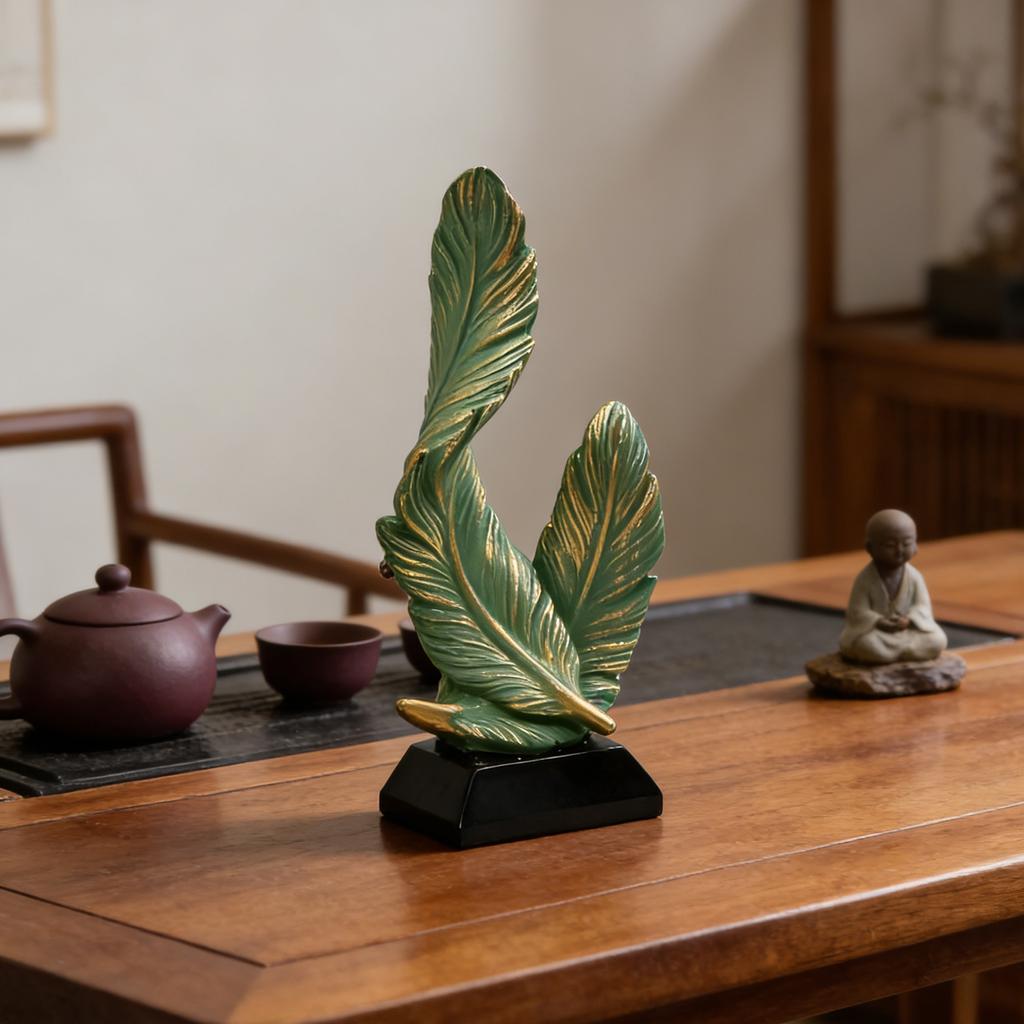Ornamenti Piumati Eleganti per l'Ingresso Scultura Astratta in Resina con Base per Tavolino Ufficio Decorazione per la Casa