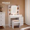LED Lighting Dressing Table with Mirror, Drawers, Open Compartments, Adjustable Shelves, Stool, Adjustable Brightness, Modern
