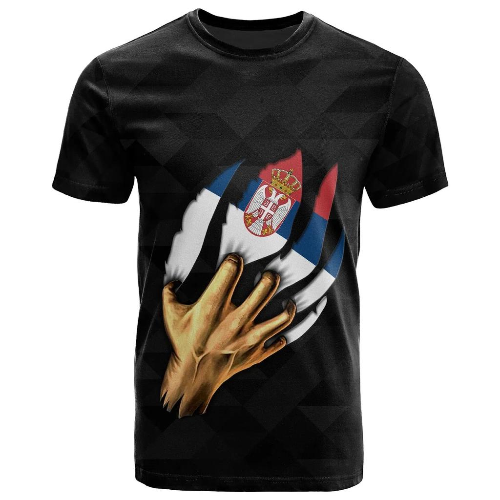 Koszulki Flaga Serbii Godło Narodowe Nadruk 3D Letnia Koszulka Moda Dziecięca Casual Chłopcy Dziewczęta Okrągły Dekolt Koszulka Top T-shirt Ubrania