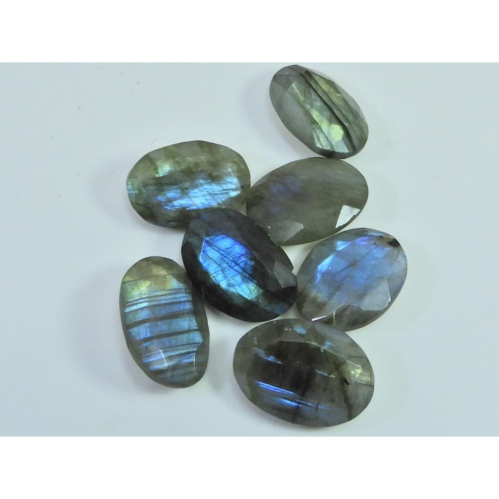 Natural Checker Cut Labradorite Flat Back Oval Cabochon Gemstone 7 Pcs Lot C-1799
