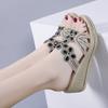 Spring and summer new rhinestone slope heel cool slippers flat bottom thick bottom one-word slipprs snals