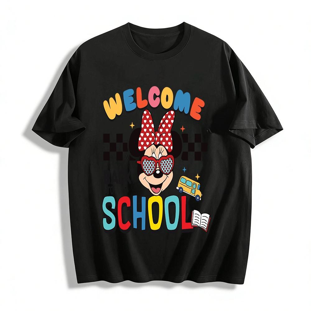 

Back To School Minnie Mouse Print Kids Casual Short Sleeve Tee Pure cotton T-shirt XXS