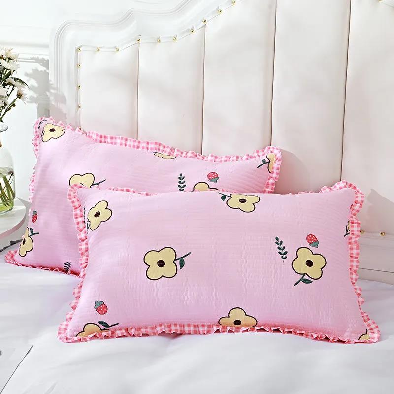 2 Pillowcases Household Pure Washed Cotton Four Seasons Quilted Pillowcase Single and Double Quilted Thickened High-end Pillowcase