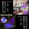 365/395nm UV Flashlight Zoom 5W Type C USB Rechargeable Black Light for Resin Curing, Pet Urine Detection, Scorpion with Battery