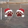 2D Flat 2pairs Y2K Christmas Hat Dog Paw Acrylic Dangle Earrings, Perfect Gift for Women, Christmas Party Jewelry
