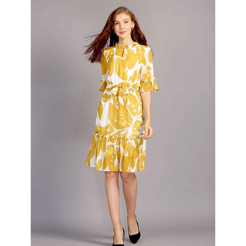 

Women s Ruffle Ruffle Chiffon Dress Belt Turmeric 4XL