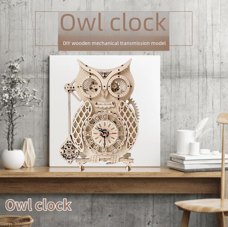 Creative 3D Wooden Owl Clock Puzzle: Challenging Retro Pendulum Model