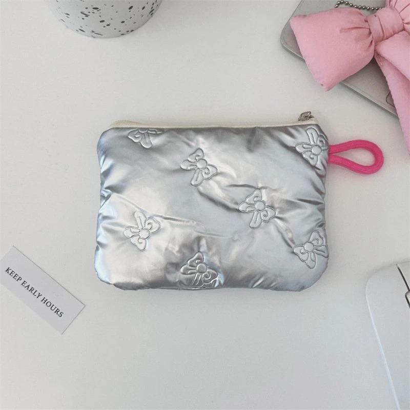 

Silver Bow Pattern Wallet, Women s Headphones, Purse, Keys, Storage Bag, Bag with Zipper, Cosmetic Bag