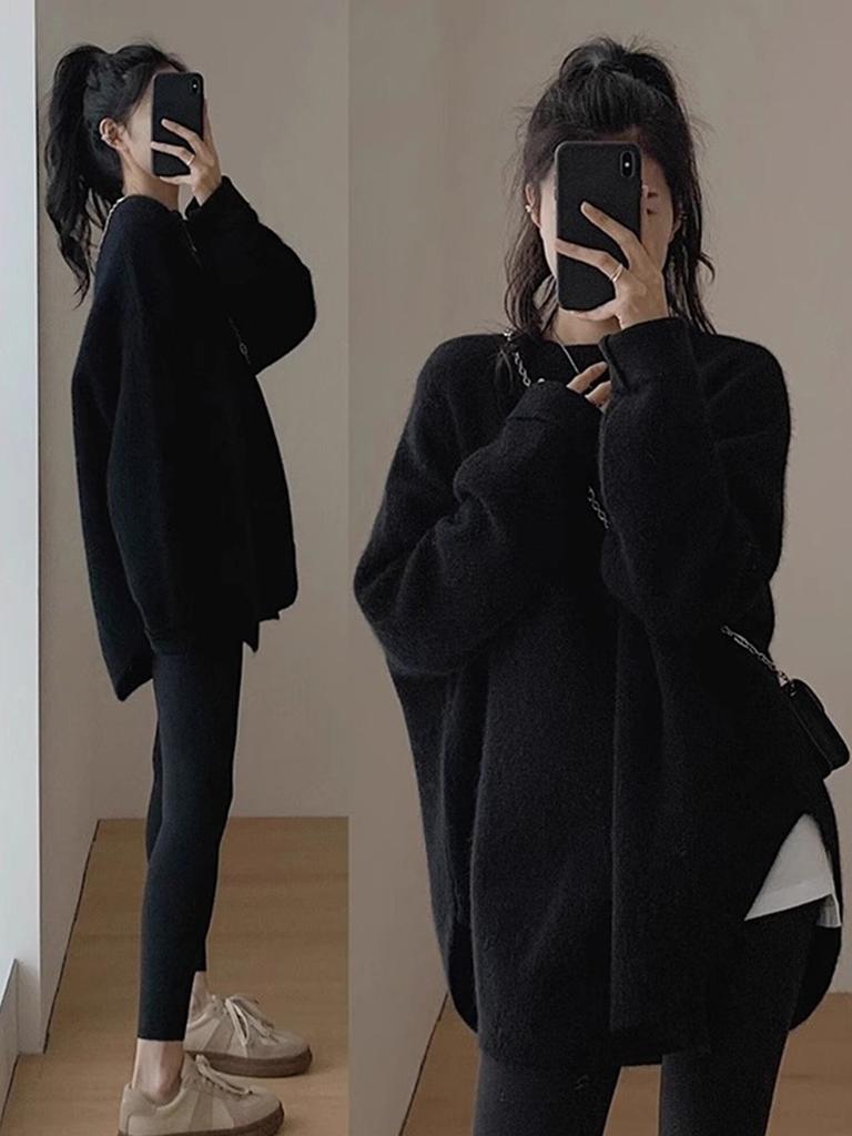 Pink Crewneck Sweater Women's New Fall Outfit Korean Style Atmosphere Aesthetic Top