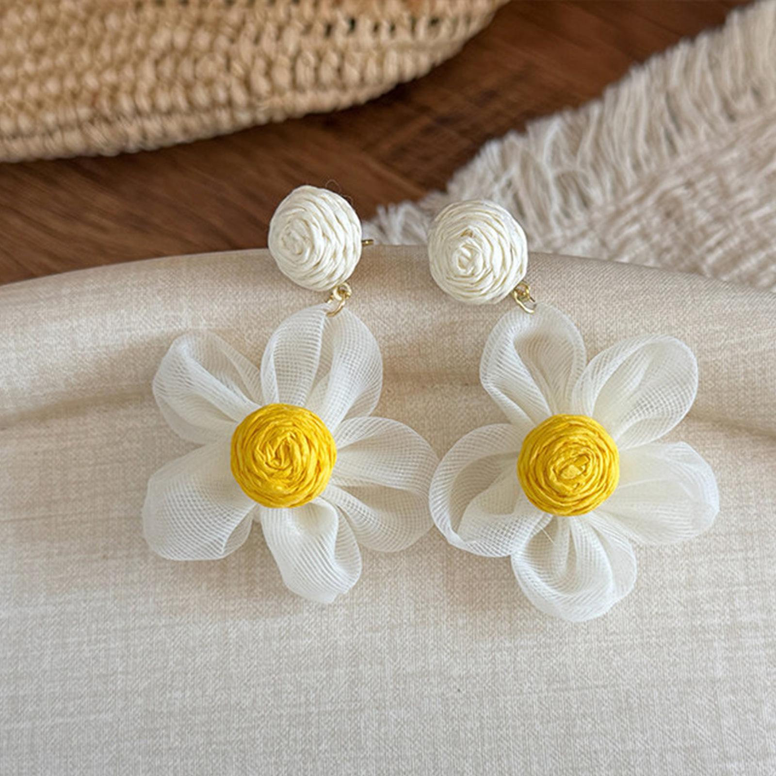 Ethereal Daisy Floral Gauze Earrings - Gentle Forest Style, Versatile Spring/Summer Dangles