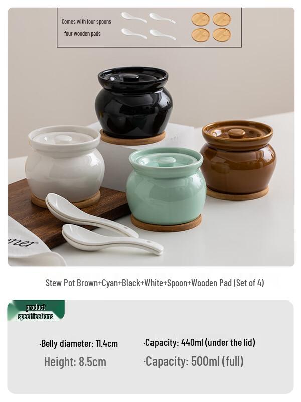 Zhao Ran Earthenware Double Boiler Steaming Bowls, Set of 4