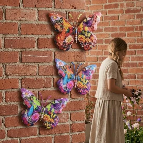3Pcs Colorful Butterfly Wall Decoration, Weather-proof Butterfly Shape Wall Art, Metal Butterfly Hanging Ornament for Home, Garden, Yard, Patio