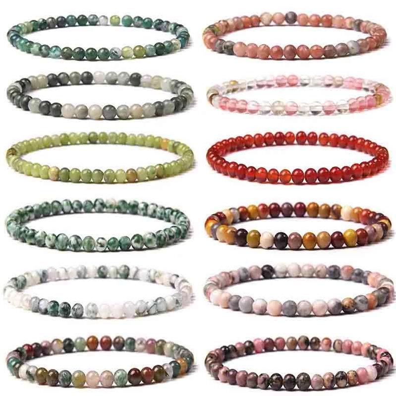 4mm Natural Agate Beaded Bracelet Women Mini Semi Precious Stone Geometric Energy Charm Pulsera