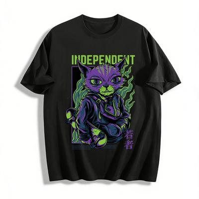 Independent Skateboard Cat Graphic Streetwear Top Pure Cotton T-shirt