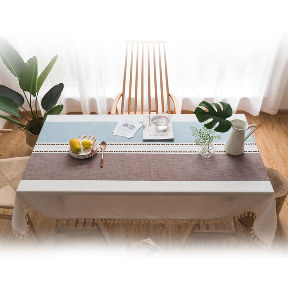 Tassel Cotton Linen Fabric Dust Proof Tablecloth Table Cover Tabletop Decoration(Brown 55*55in)