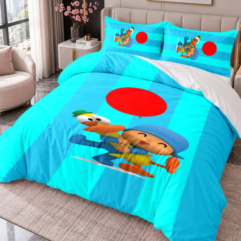 Pocoyó cartoon 3Pcs Bedding Set Duvet Cover With Two Pillowcases For Bedroom Home Decoration
