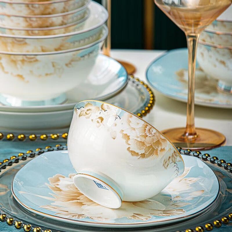 Lingshi Jingdezhen 60-Piece Floral Bone China Dinnerware Set