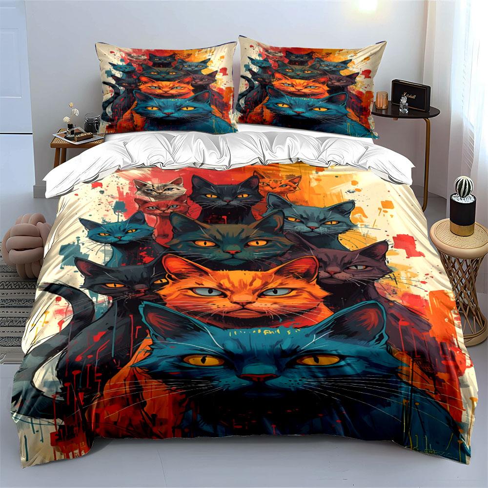 Colorful Cat Faces Pattern. Bedding Sets Duvet Cover Sets Duvet Covers Pillowcases(1*Duvet Cover 2*Pillowcases Without Duvet Insert)