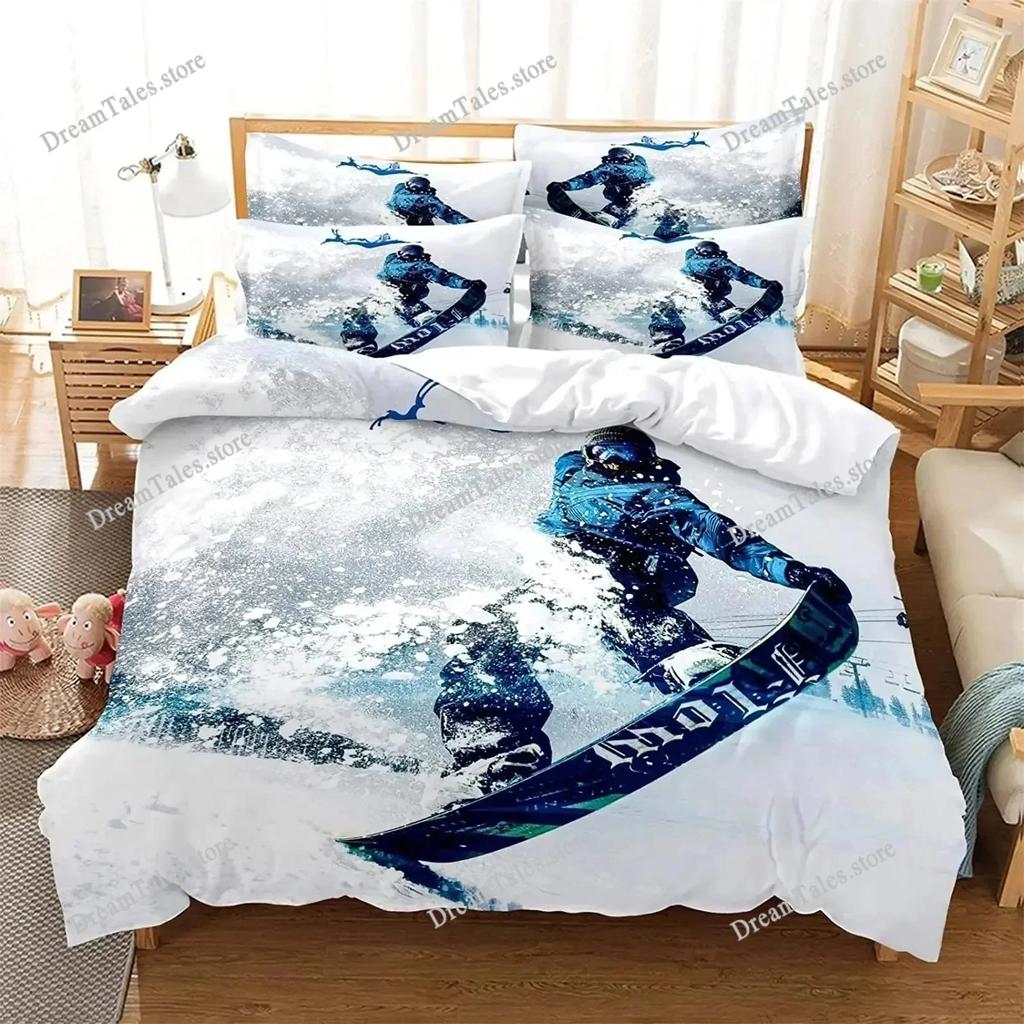 Ski Sports Duvet Cover Set Full Size Winter Sports Skiing Bedding Sets Snow Mountain Landscape Comforter Cover for Boys Girls369