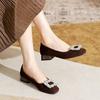 Single Shoes Light Mouth Soft Sole Suede Thick Heel Low Heel Rhinestone Square Buckle French Black Professional Shoes