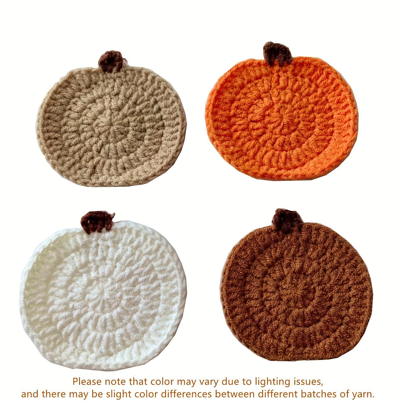 Pumpkins Coaster Handmade Knitted Drink Coaster Set Autumn Drink Cup Pad Mats Absorbent Bottle Mug Place Mats (4pcs)