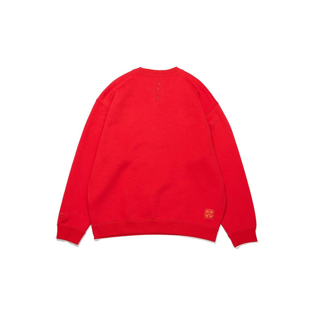Li-Ning Rijin Doujin Series Lunar Year Edition Graphic Print Crew Neck Sweatshirt Unisex Top Vermilion AWDT015-1